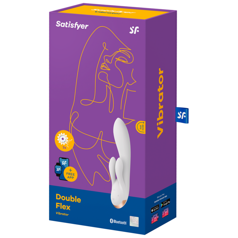 SATISFYER Double Flex Rabbit Vibrator (App Controlled) - White