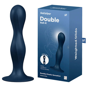 SATISFYER Double Ball-R Weighted Suction Cup Dildo - Dark Blue