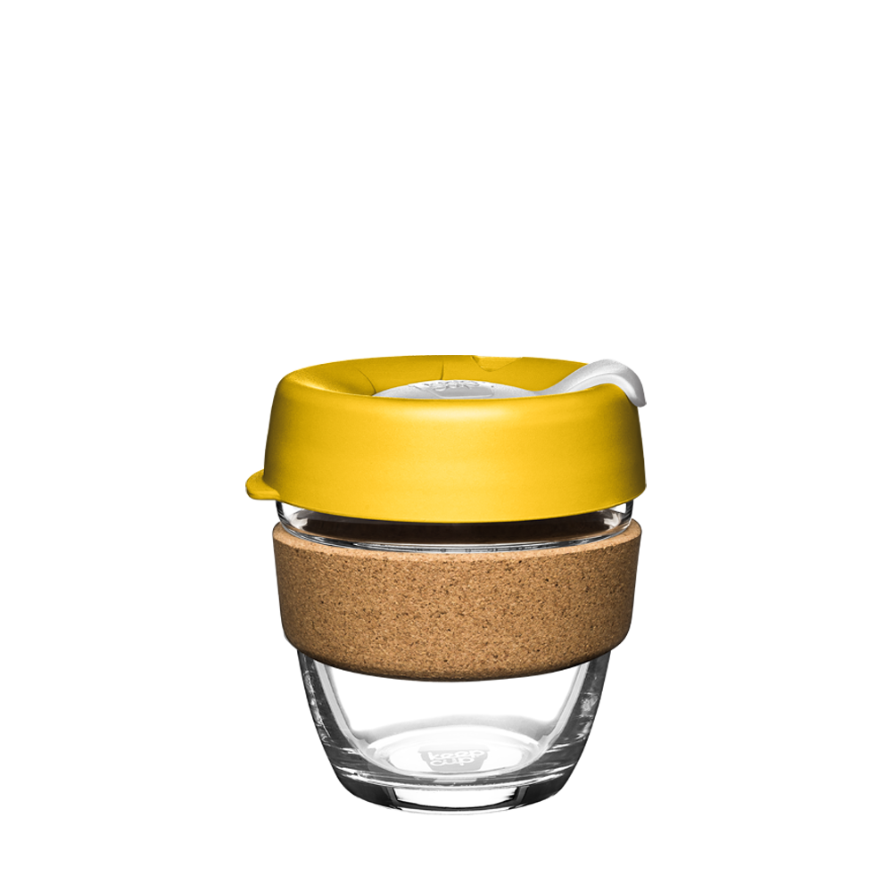 KeepCup Reusable Coffee Cup - Brew Glass & Cork - Small 8oz Yellow (Daffodil)