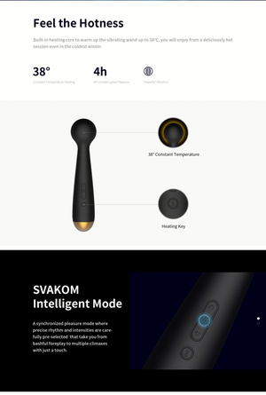 SVAKOM Emma Neo Interactive Heated Massage Wand Vibrator (App, Video & Webcam Interactive Control) - Black