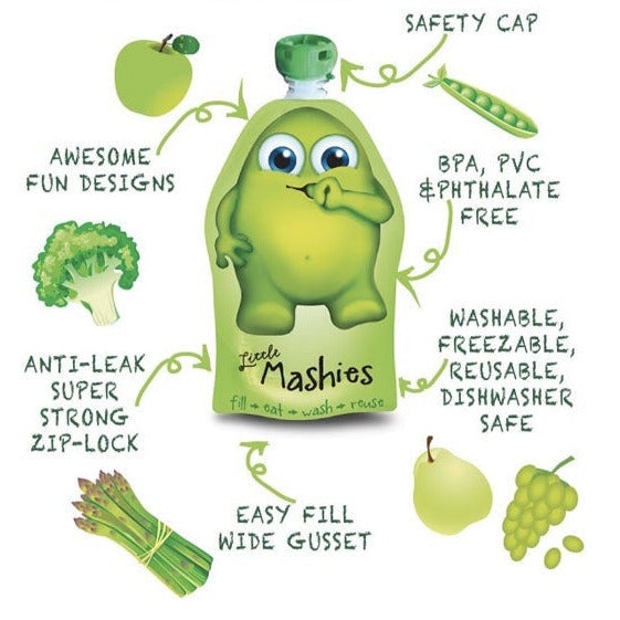 Little Mashies Reusable Squeeze Food Pouch - Assorted Designs (10 Pack)