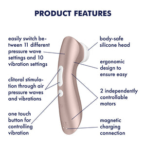 SATISFYER Pro 2 Plus Air Pulse Clitoral Stimulator & Vibrator - Rose Gold