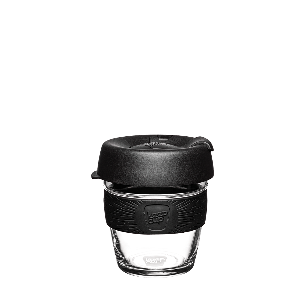 KeepCup Reusable Coffee Cup - Brew Glass & Silicone - Extra Small 6oz (Black)